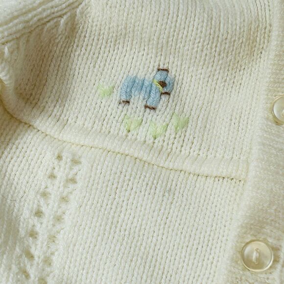 Vintage Julius Berger White Baby Knit Sweater Size 0-3 Months Button Front Korea - Picture 2 of 6